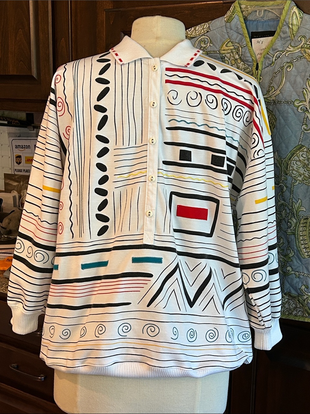 1980’s Blast Sz M Black, Red, Teal & Yellow Accents Collared Sweatshirt